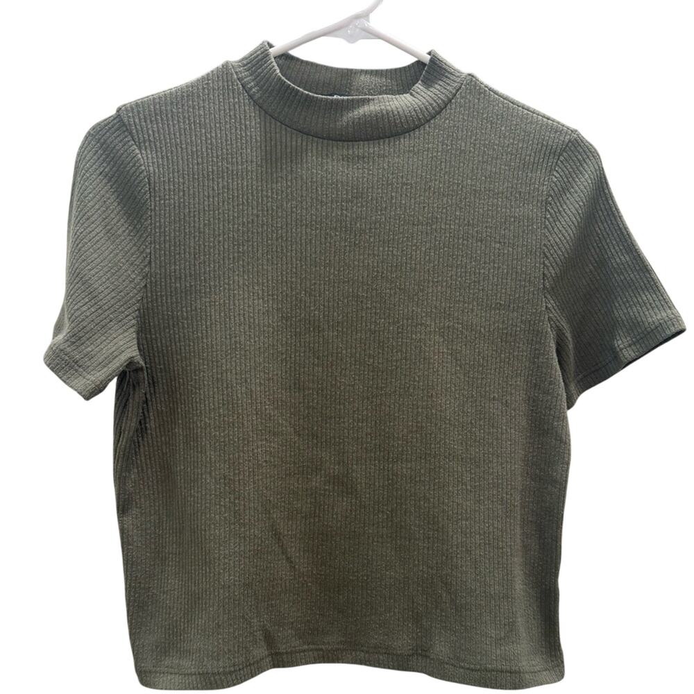 Olive green Y2K short sleeve ribbed crop top